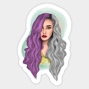 Girl portrait with purple and silver hair Sticker